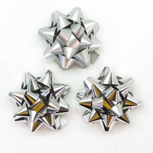 Бант-звезда, серебро металлик 7 см, 12 шт/17814