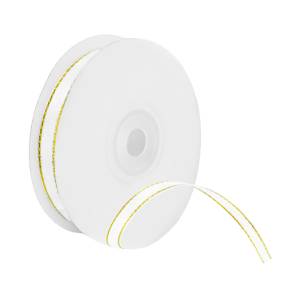 Лента атлас с золотой нитью Белый 6 мм*22,85 м/1-06SGE