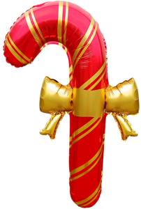 30" Леденец трость красный, Золотой бант (надув воздухом) (Китай) / 26800