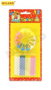 Свечи для торта разноцветные 12 шт с подставками 