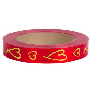Лента "Золотые сердца" 2 см*50м КРАСНАЯ