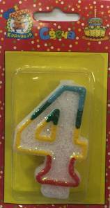 Свеча-цифра  с блёстками 7,6 см  "4"                               