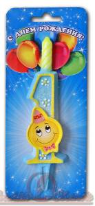 Свеча-цифра 7,6 см Смайлик "1"                    