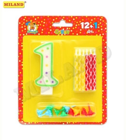 Свечи с цвет. узором с подст. 12 шт.-"Цифра 1"