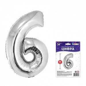 Цифра "6" - серебро в упак 34" / Китай