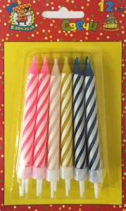 Свечи для торта "Джамбо" разноцветные 12 шт.