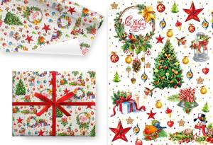 Упак. бумага "Новогодний венок" 100*70 см, 5 листов /Ч45075