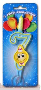 Свеча-цифра 7,6 см №3 " Смайлик  "                    