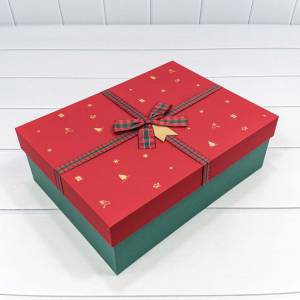 Коробка 29*21*9 см с бантом красный/зеленый