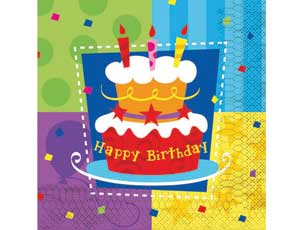 Салфетки бумажные "Торт Birthday" 33 см 12 шт.