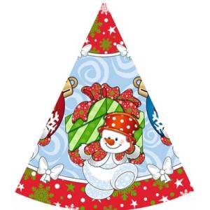 Колпак НГ Снеговик с подарками, 6 шт.