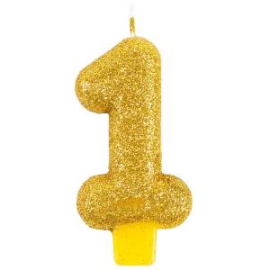 Свеча-цифра "1" Блестящая Золото 7,6 см / 1502-6481