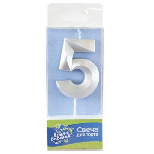 Свеча-цифра "5" Грани Серебро, 6 см/802755