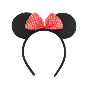 Ободок Мышка с красным  бантиком маленькие точки, Черный/603215