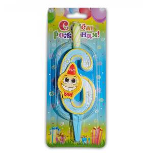 Свеча-цифра 7,6 см Смайлик "6"                    