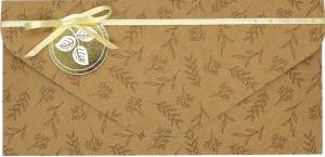 Конверт "3D Веточки атласный бантик" крафт / БКР-00006