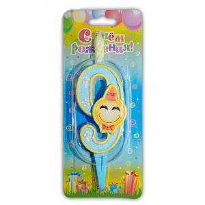 Свеча-цифра 7,6 см Смайлик "9"                    