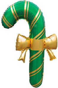30" Леденец трость зеленый, Золотой бант (надув воздухом) (Китай) / 26802