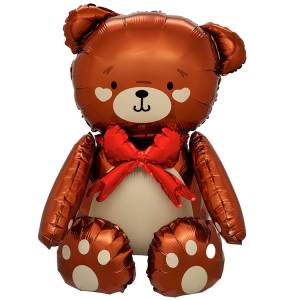 AIR 3D Мишка коричневый, бант красный (ходячий шар)/ 1208-0946