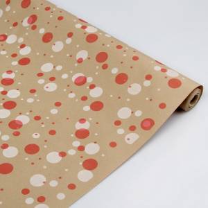 Крафт-бумага "Круги и точки, Белый/Красный" 70 см*8,5 м.