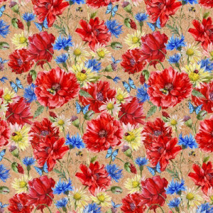 Бумага упак. "Маки" крафт 0,7*1м/44728