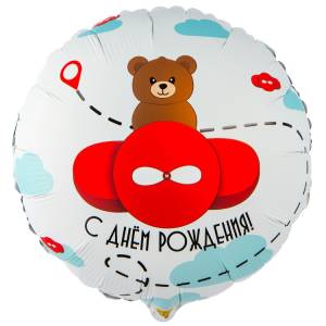 18" РУС ДР Мишка в самолете красном / Китай 1202-4037