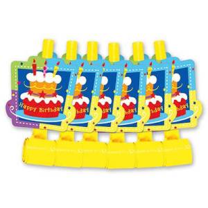 Язычок-гудок с карточкой "Торт Birthday",6 шт.