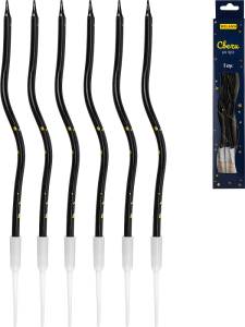 Свечи для торта на подставках "Сияние" 0.4*12+4 см, 6 шт, черные/С-2051