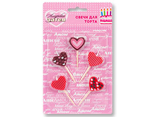 Свечи д/торта на пик Сердца 5шт/1502-2397