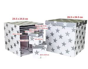 Коробка 18.5*18.5 см Куб Звезды Серебро / SY 601-1089