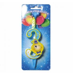 Свеча-цифра 7,6 см Смайлик "3"                    