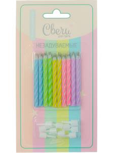 Свечи Спирали, Негаснущие огни, Нежный микс, Макарунс, 0,5*6 см, 10 шт. с держат./ 639244