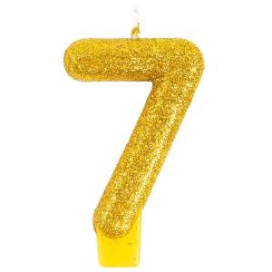 Свеча-цифра "7" Блестящая Золото 7,6 см / 1502-6487