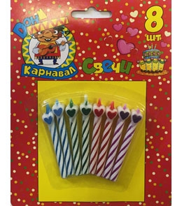 Свечи для торта "Сердечки" 8 шт С-1242