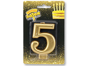 Свеча-цифра "5" Золотая 8 см / 1502-2838