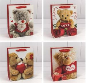 Пакет подарочный 23*18*10 см "Мишки с сердцами" (микс) /0016Е