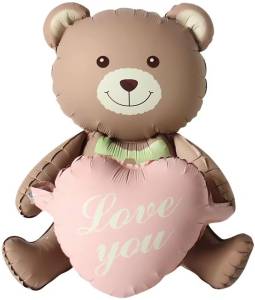 3D Мишка с сердцем, сатин 26" / Китай 24889/ 1208-0907