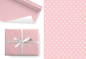 Крафт-бумага белая "Горох на пудрово-розовом" 100*70 см, 5 листов /Ч45078