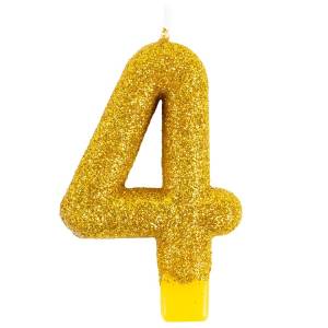 Свеча-цифра "4" Блестящая Золото 7,6 см / 1502-6484