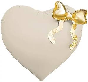 22" Сердце кремовое,золотой бант (Китай) / 27722