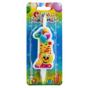 Свеча-цифра 7,6 см Смайлик с шарами "1"                    