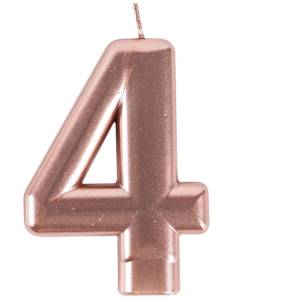 Свеча-цифра "4" Розовое золото 8 см / 1502-6118