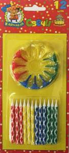 Свечи для торта с цветным узором 12 шт с подставками 