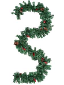 Гирлянда хвойная с шишками и красными ягодами пышная, 3 м. 300 веток (НГУ-5552)