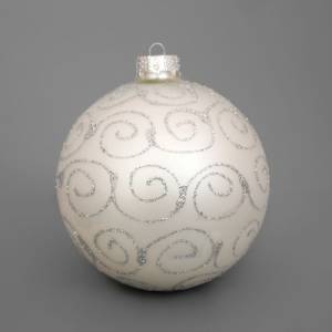 Ел. украшение шар белый "Узоры" стекло 10 см (6 шт в упак) / ч31203