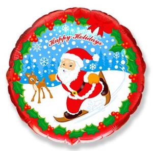 Шар 18" Круг Дед Мороз на лыжах (Flexmetall) / 401532