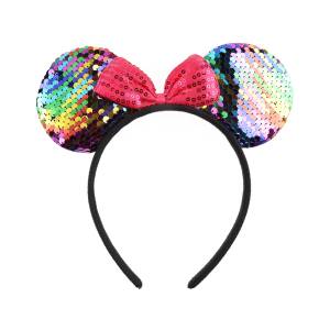 Ободок Мышка с бантиком, пайетками радужный/6230548