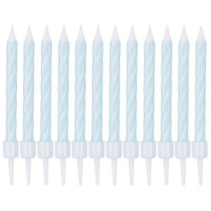 Свечи Спирали с подст. Голубые 6 см 12 шт / 1502-6783