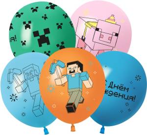 12" С Днем Рождения! Пиксеьный герой! ассорти пастель (Китай 512)/ 25 шт 512-090