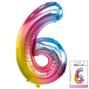 Цифра "6" Радуга нежный градиент 40"/ Китай 190019-6